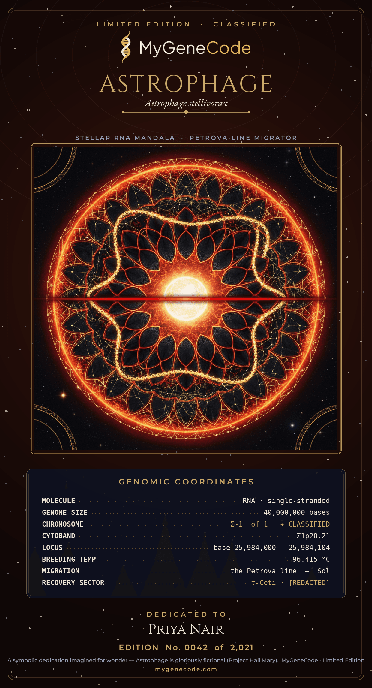 Astrophage — limited edition cert